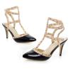 WOkismD Women's Pointed-Toe High Heel Sandals with Ankle Strap and Rivets, 8.5 cm, Closed Toe, Black, EU 39 view 1