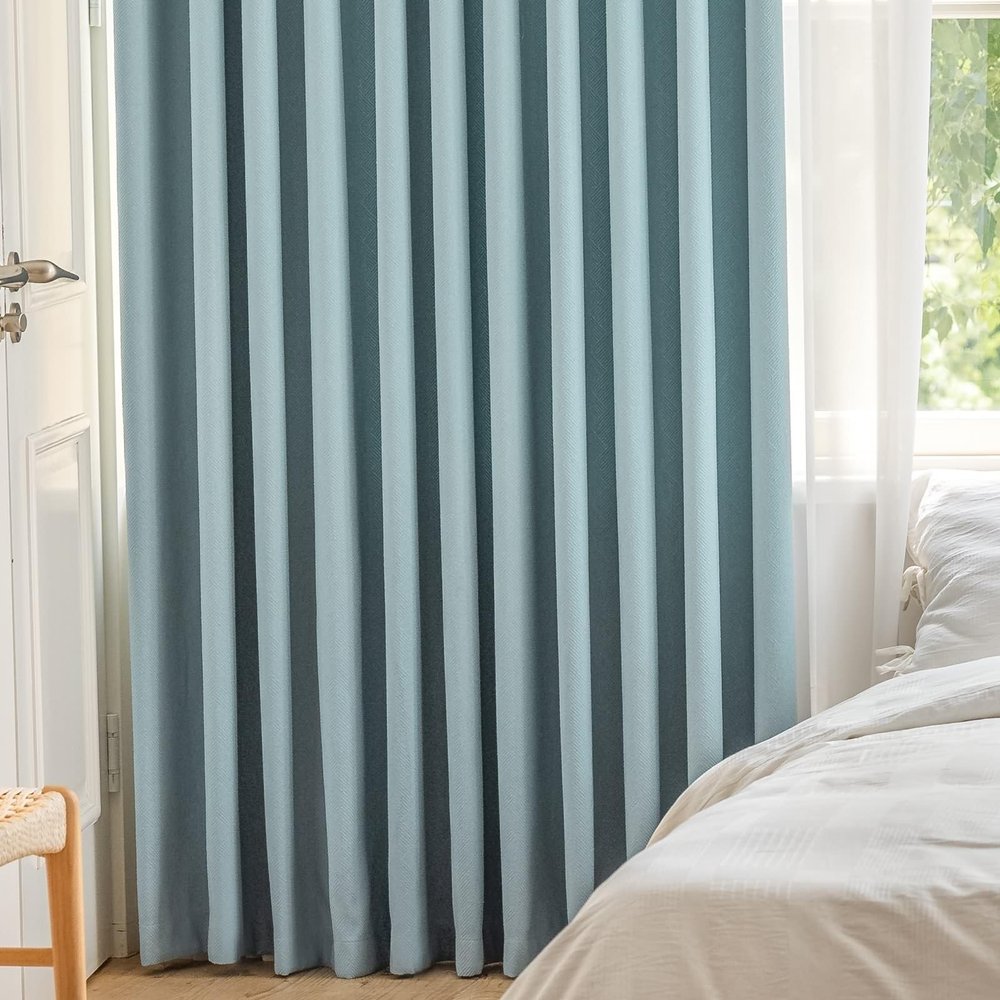 Bishilin Blackout Curtains with Grommets, 2-Pack, Blue, 132 x 244 cm, Linen Look