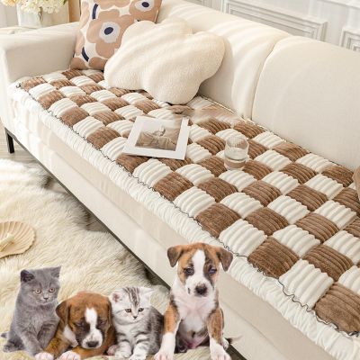 HDMOZUYT 2024 New FunnyFuzzy Cream-Colored Large Plaid Square Pet Mat, Bed & Couch Cover — 1#: 60 × 60 cm; 4#: 60 × 160 cm