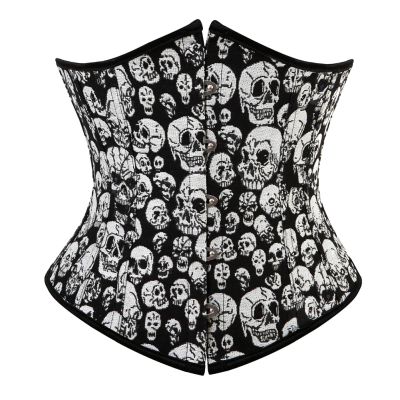 GMDNS Women's Shaping Bodysuit Corset, Satin Gothic Bustier Top, Waist-Slimming, Skull 7341, Size S