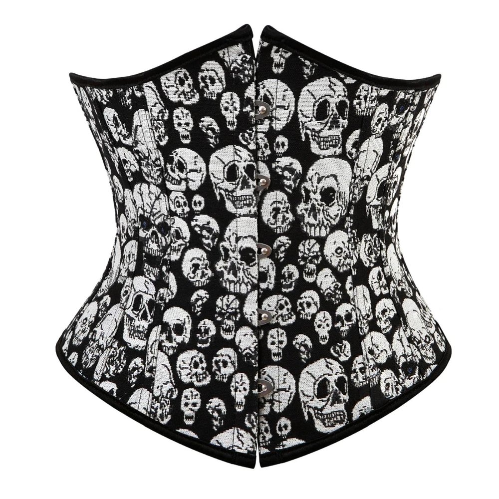 GMDNS Women's Shaping Bodysuit Corset, Satin Gothic Bustier Top, Waist-Slimming, Skull 7341, Size S