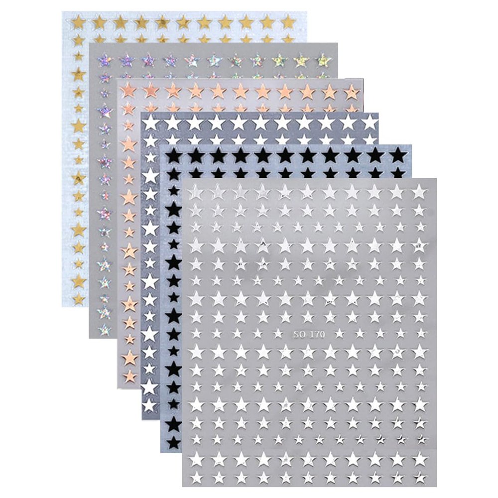 RAMGLYO 6-Sheet 3D Glitter Star Nail Stickers
