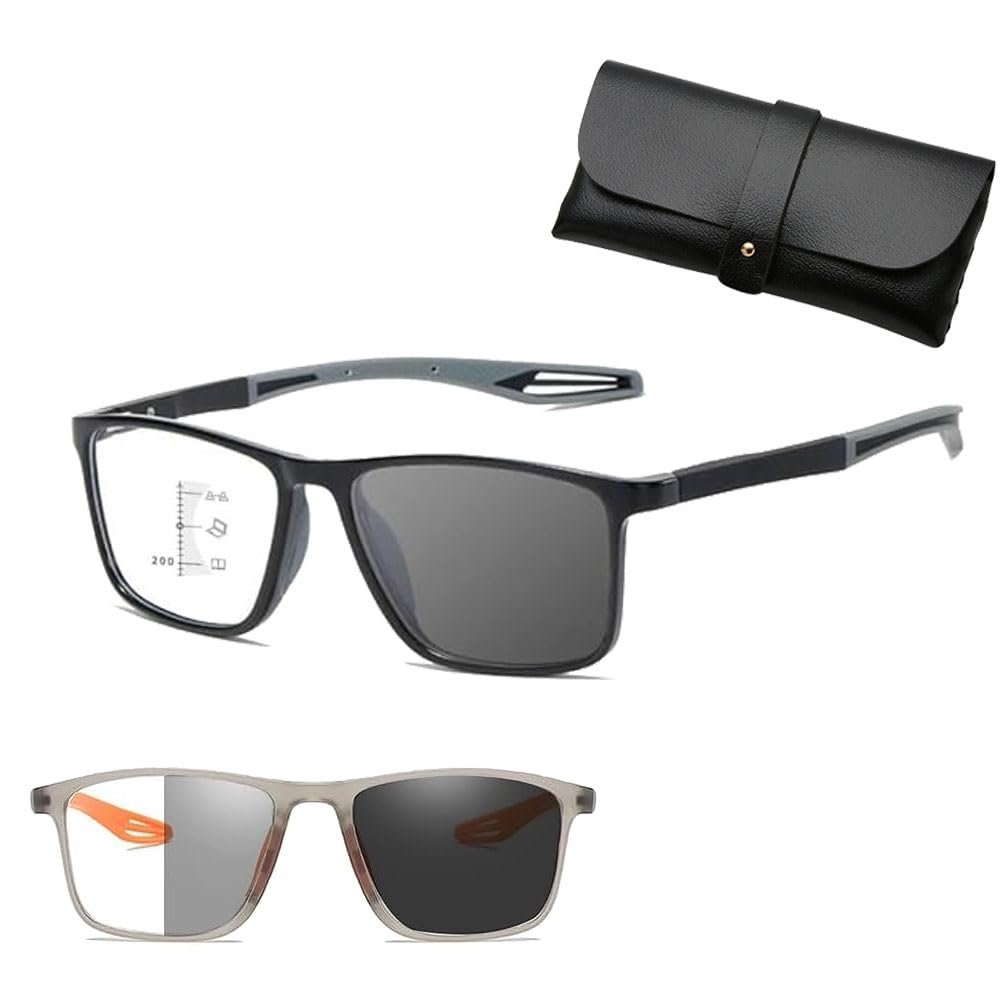 Sports Tr Square-Frame Reading Glasses, Ultra-Light, Blue-Light Blocking, Gray, 3.5x