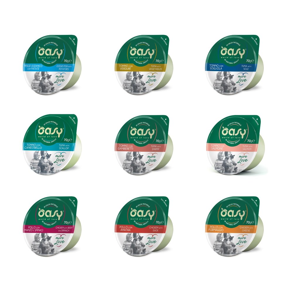 Oasy More Love Wet Cat Food Cups, 24 x 70 g, Tuna and Salmon