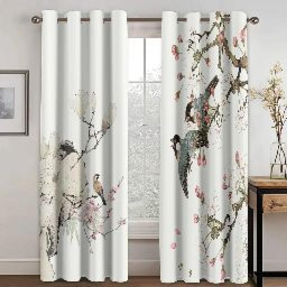HNYDM Bird and Flower Window Curtains, Traditional Chinese-Inspired Decor, Blackout, 2 x 117 x 230 cm