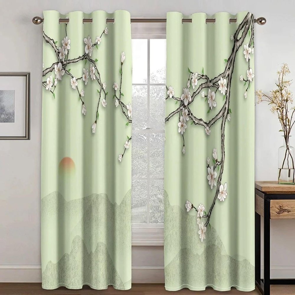 HNYDM Bird and Floral Blackout Curtains, 2 Panels, 117 x 167 cm