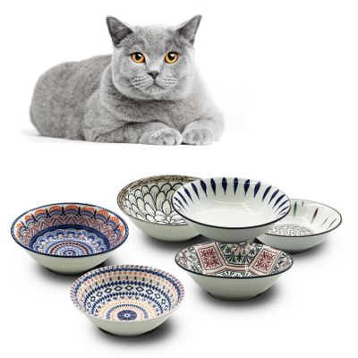 Cat Bowls for Indoor Cats, 15.7 cm, Ceramic, Whisker-Friendly, Set of 6