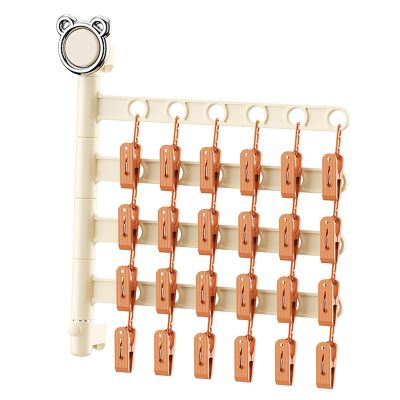 TYCIONG Foldable Wall-Mounted Sock Dryer, Multi-Clip, 4-Tier, Cream