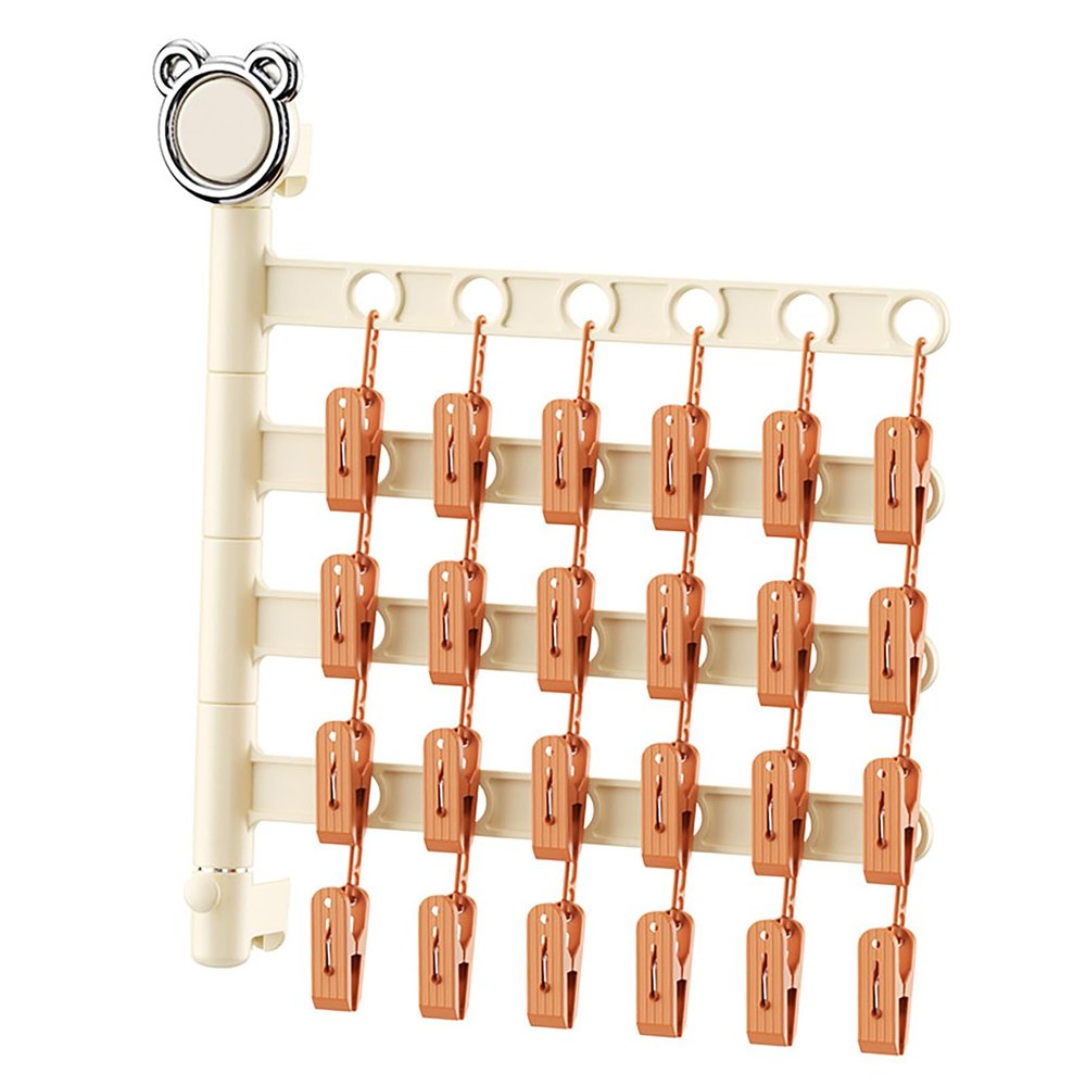 TYCIONG Foldable Wall-Mounted Sock Dryer, Multi-Clip, 4-Tier, Cream