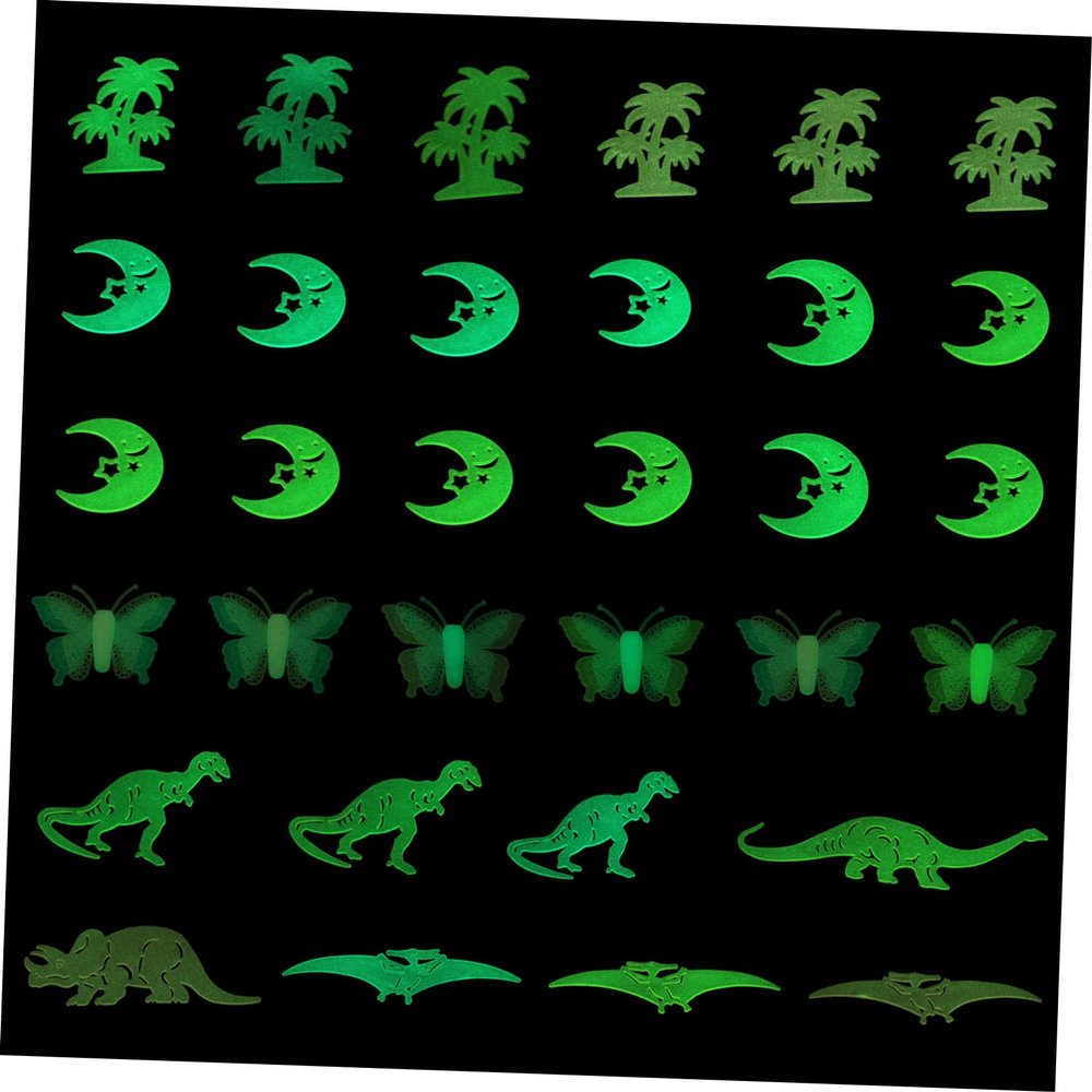 BIUDECO 32-Piece Glow-in-the-Dark Dinosaur Wall Stickers for Children's Rooms