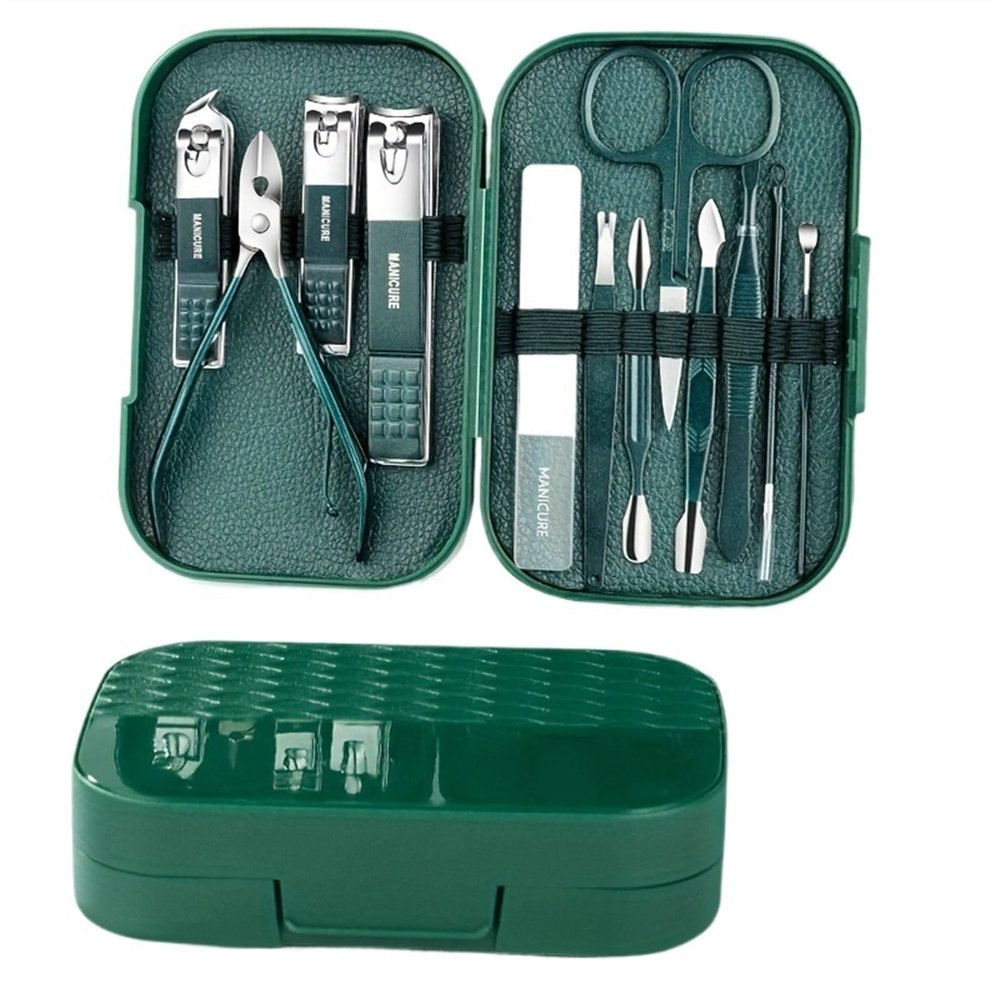 Xumh2024-3 12-Piece Stainless Steel Nail Clipper Set, Green