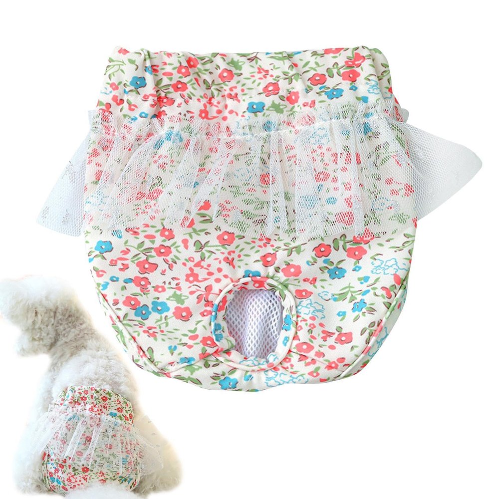 Dog Diapers for Females, Size S, Washable with Floral Design