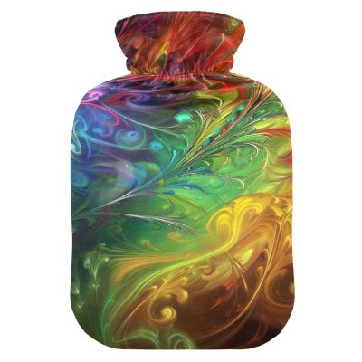 Hot or Cold Water Bottle with Rainbow Feather Cover, 1 L