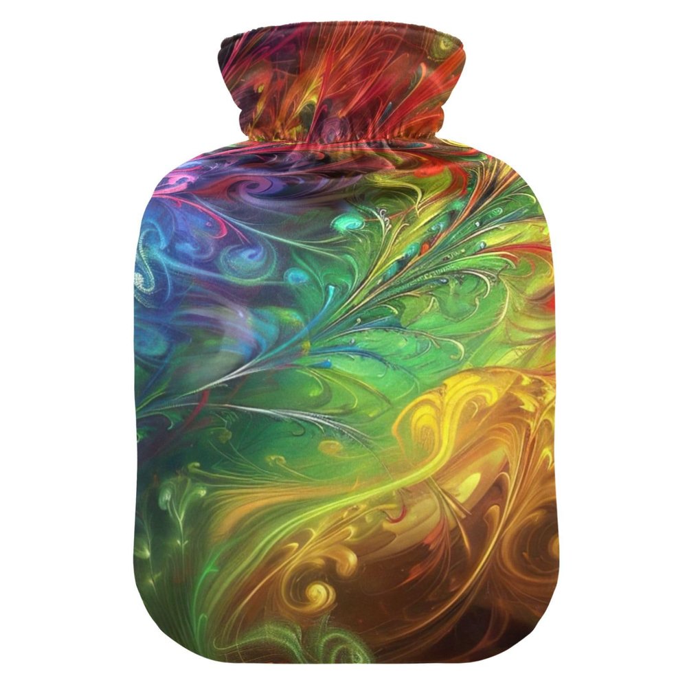 Hot or Cold Water Bottle with Rainbow Feather Cover, 1 L