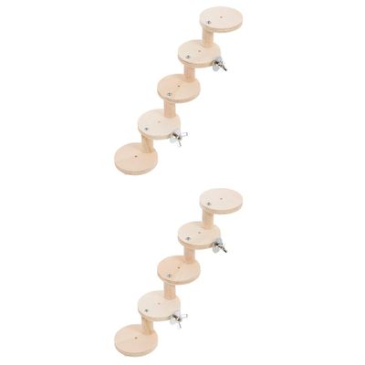 SEWOART 2-Piece Five-Level Wooden Ladder Toy for Hamsters and Small Rodents