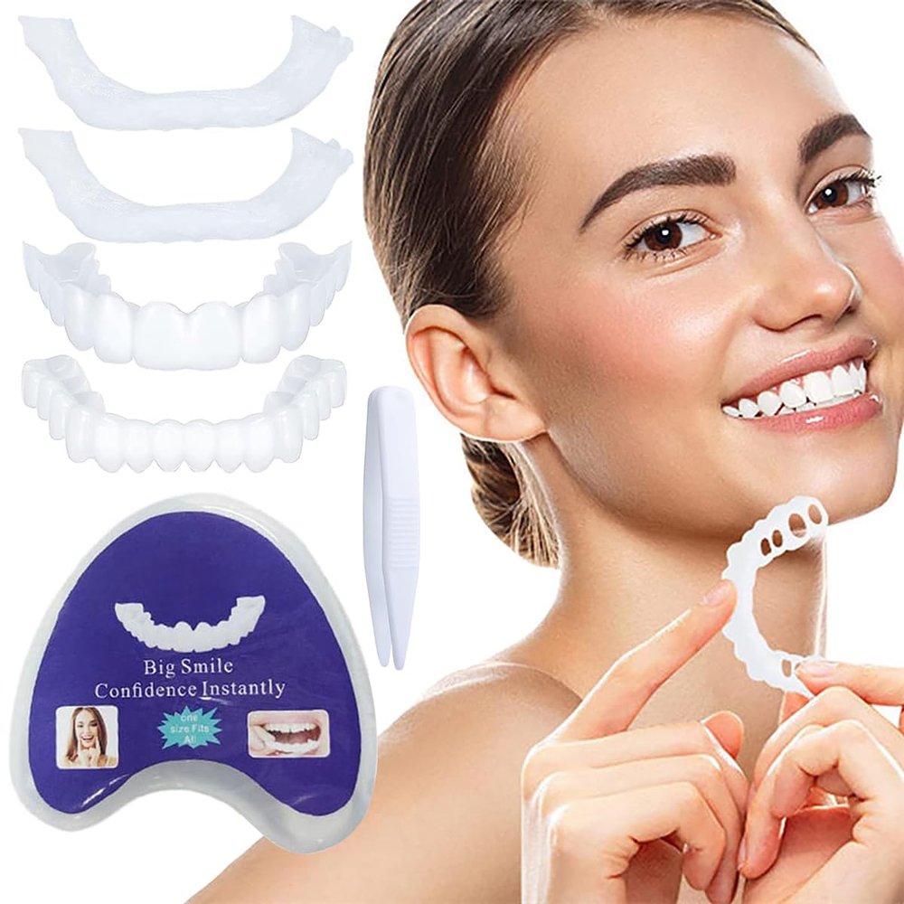 Artificial Teeth, 2 Pairs of False Teeth Veneers for Upper and Lower Jaw