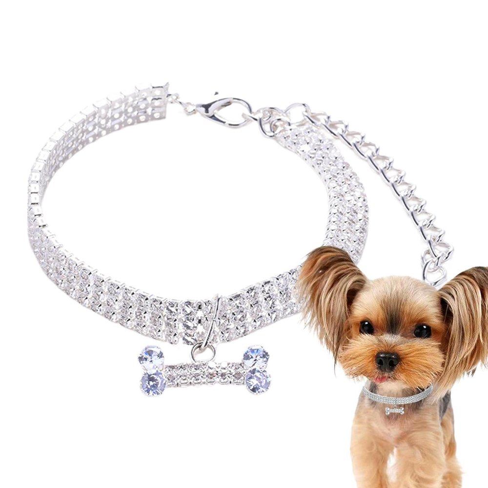 Xasbseulk Puppy Necklace | 3-Row Rhinestone Bone Pendant