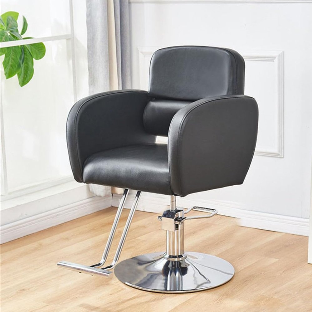 Mixtric Sturdy Adjustable Barber Chair with Footrest, 360° Swivel, Height-Adjustable, Black, Round