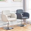 Mixtric Sturdy Adjustable Barber Chair with Footrest, 360° Swivel, Height-Adjustable, Black, Round view 3