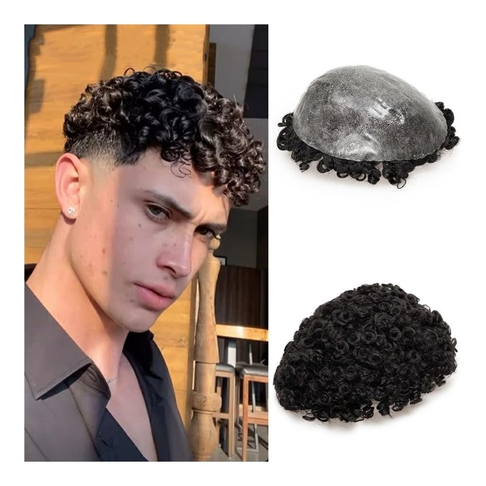 Afro-Curly Men's Hair Replacement System, Full PU Injection Base