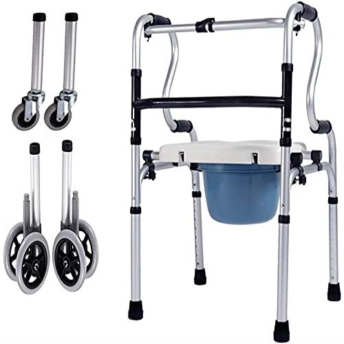 WOTZOV 4-in-1 Commode Chair with Wheels, Shower Transport Chair, Foldable and Height-Adjustable