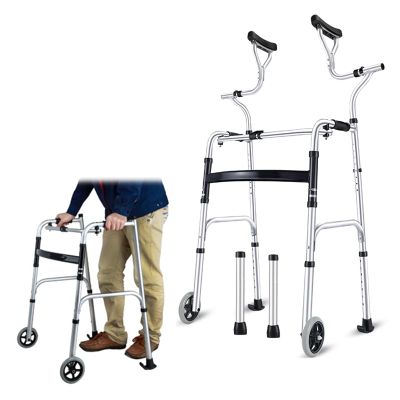 SXTYFBB Foldable Walker, Lightweight Aluminum Alloy Rollator with 2 Wheels, Adjustable for Elderly Women and Men