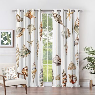 Seashell Nautical Coastal Blackout Curtains with Grommets, Thermal Curtains, 2-Piece Set, 166 x 75 cm