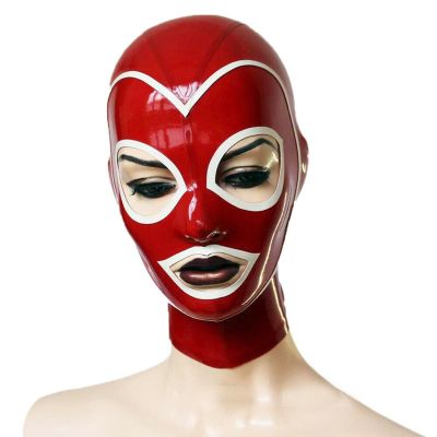 YXFHHY Adult Red Latex Hood Mask with Rear Zipper