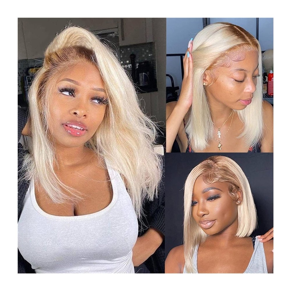 13x4 Ombre Blonde Short Bob Wig for Women, Remy Human Hair, 150% Density