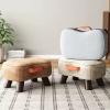 Small Curved Footstool with Handle, Velvet-Padded Seat and Wooden Legs, 40 x 26 cm, Yellow view 3