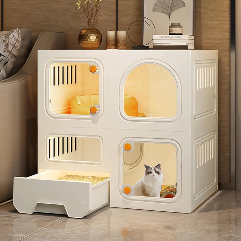 Large Indoor Cat Enclosure with Litter Box, 2–3 Levels, Plastic and Resin, Transparent Windows