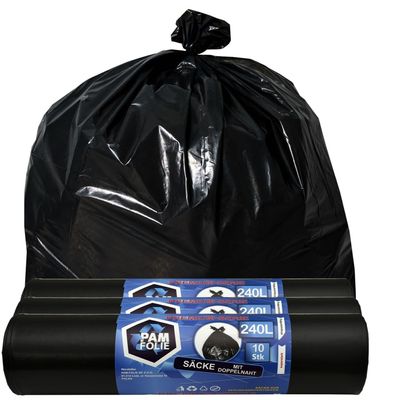 PAM-FOLIE 240 L Trash Bags, 30-Count, 45 µm, 120 × 130 cm, Black