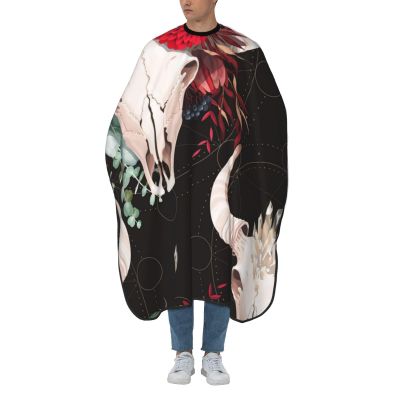 Haircutting Cape with Cow Skull and Flower Design, Adjustable, 140 × 168 cm