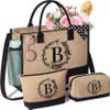 Personalized Jute Tote Bag and Makeup Bags for Women, Monogrammed Zippered Beach Bag Gift view 1