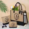 Personalized Jute Tote Bag and Makeup Bags for Women, Monogrammed Zippered Beach Bag Gift view 2