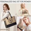 Personalized Jute Tote Bag and Makeup Bags for Women, Monogrammed Zippered Beach Bag Gift view 3