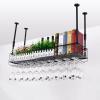 UYDJAKX Height-Adjustable Ceiling-Mounted Wine Rack, Hanging Wine Bottle and Stemware Holder, Metal and Iron, Vintage Style, 60 x 25 cm view 1