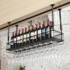UYDJAKX Height-Adjustable Ceiling-Mounted Wine Rack, Hanging Wine Bottle and Stemware Holder, Metal and Iron, Vintage Style, 60 x 25 cm view 4