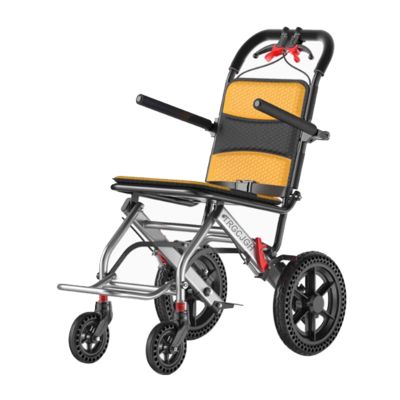 TRGCJGH Foldable Transport Wheelchair, Ultra-Light Travel Wheelchair, 17.7 in Seat, 12 Wheels, Orange