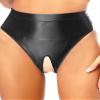 Jhaoyu Women's Glossy Open-Crotch Panties, High-Waisted, Black, XL view 1