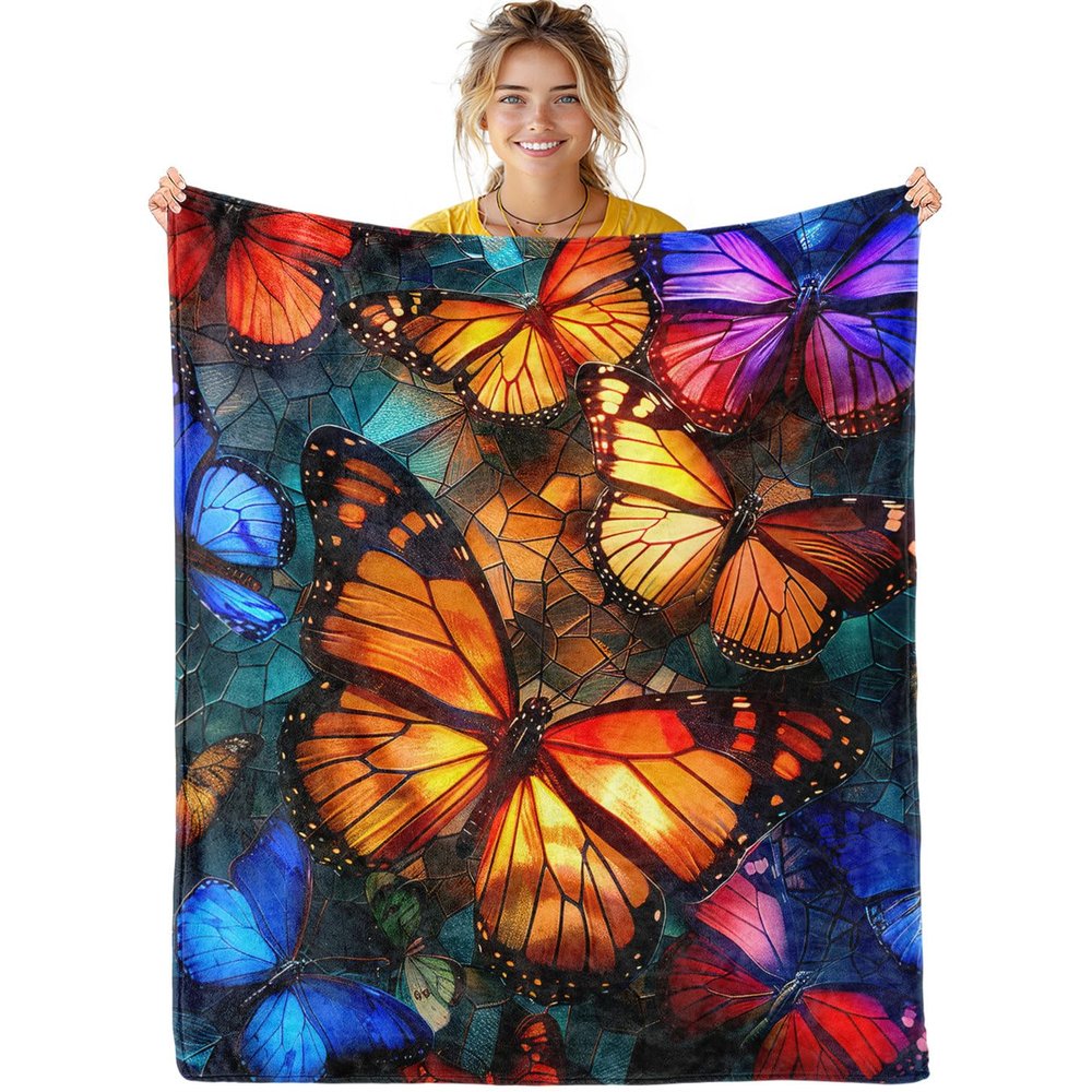 Butterfly Flannel Throw Blanket, 60 x 80 in