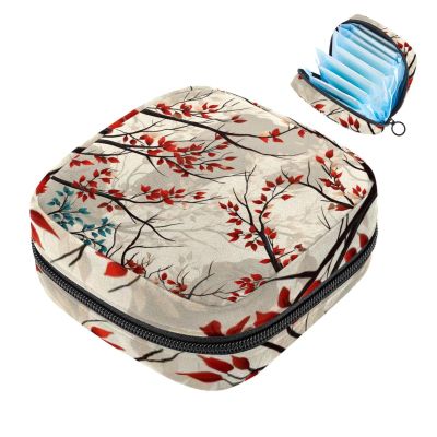 Period Pouch for School, Sanitary Pad Storage Bag, Zippered Menstrual Cup and Tampon Pouch, Tree and Flower, 36 Pieces
