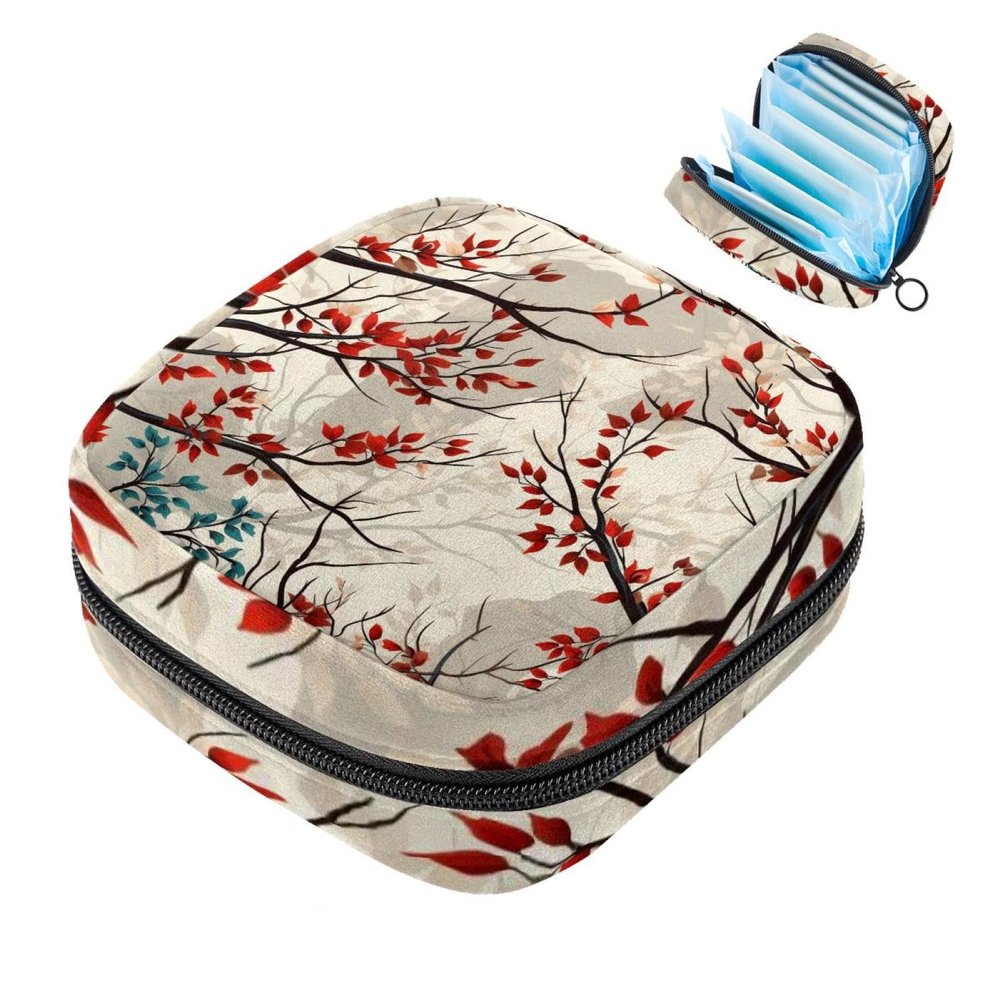 Period Pouch for School, Sanitary Pad Storage Bag, Zippered Menstrual Cup and Tampon Pouch, Tree and Flower, 36 Pieces