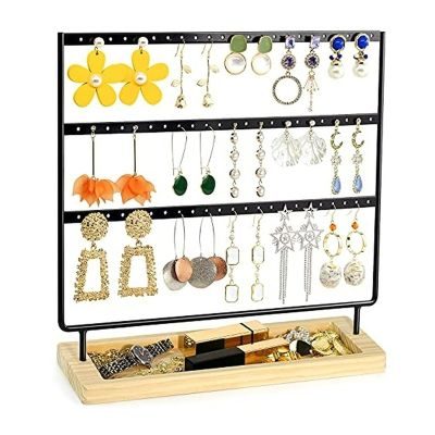 UHJKLA Jewelry Stand, Earring Holder, 3-Tier Jewelry Organizer, Display Tree with Metal/Wood Base