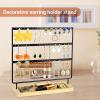 UHJKLA Jewelry Stand, Earring Holder, 3-Tier Jewelry Organizer, Display Tree with Metal/Wood Base view 4