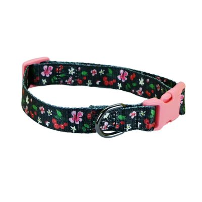 Newtensina Fashion Flower Pattern Dog Collar - Black - L