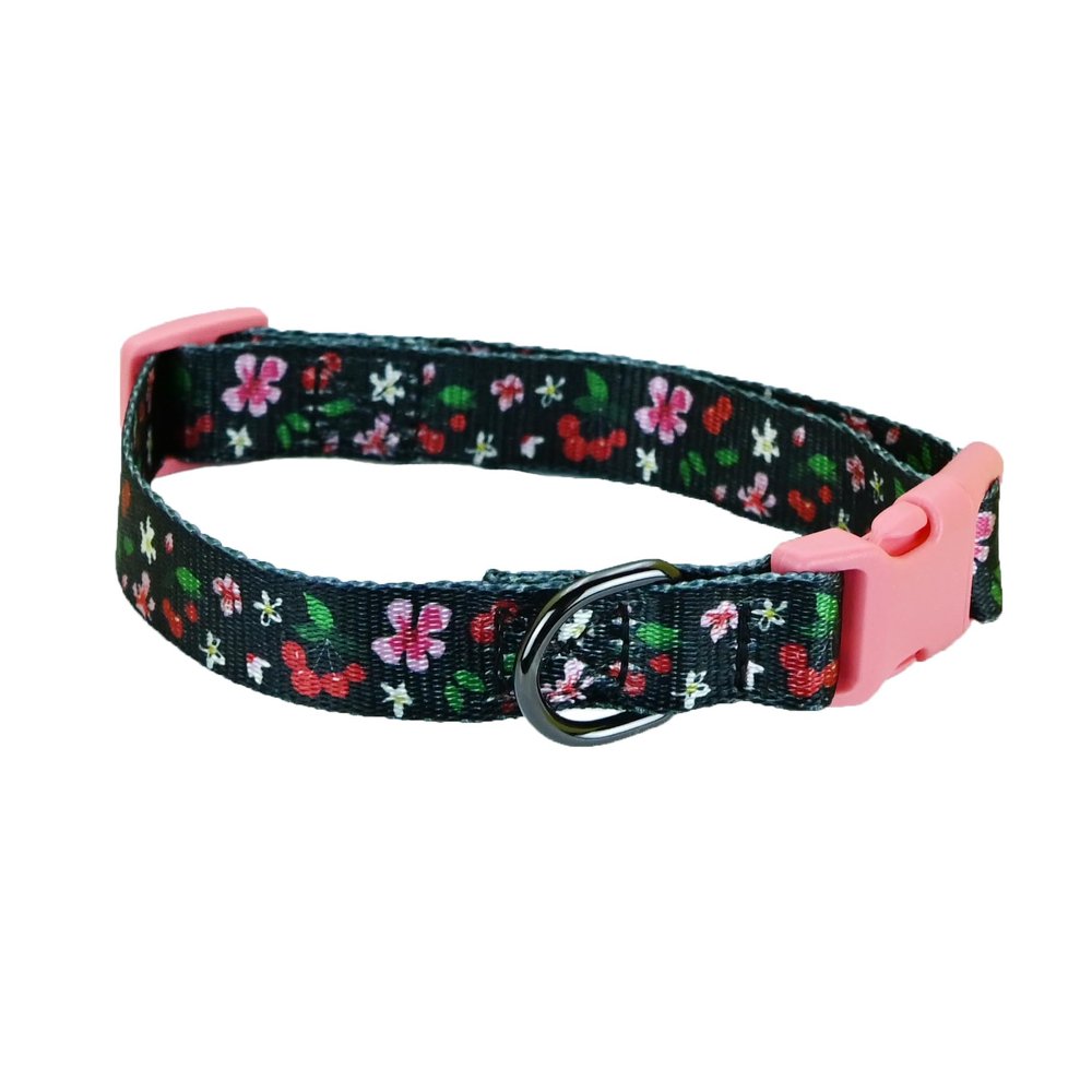 Newtensina Fashion Flower Pattern Dog Collar - Black - L