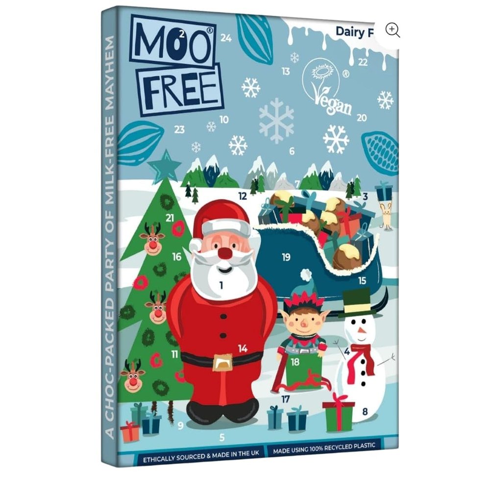 Moo Free Advent Calendar, White Chocolate, with “Thank You” Sticker – Christmas 2024