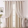JANMEYO Modern Star Blackout Curtains with Voile Sheer Panels, 2 Panels, Beige, W52 × H84.2/132 × 214 cm view 1