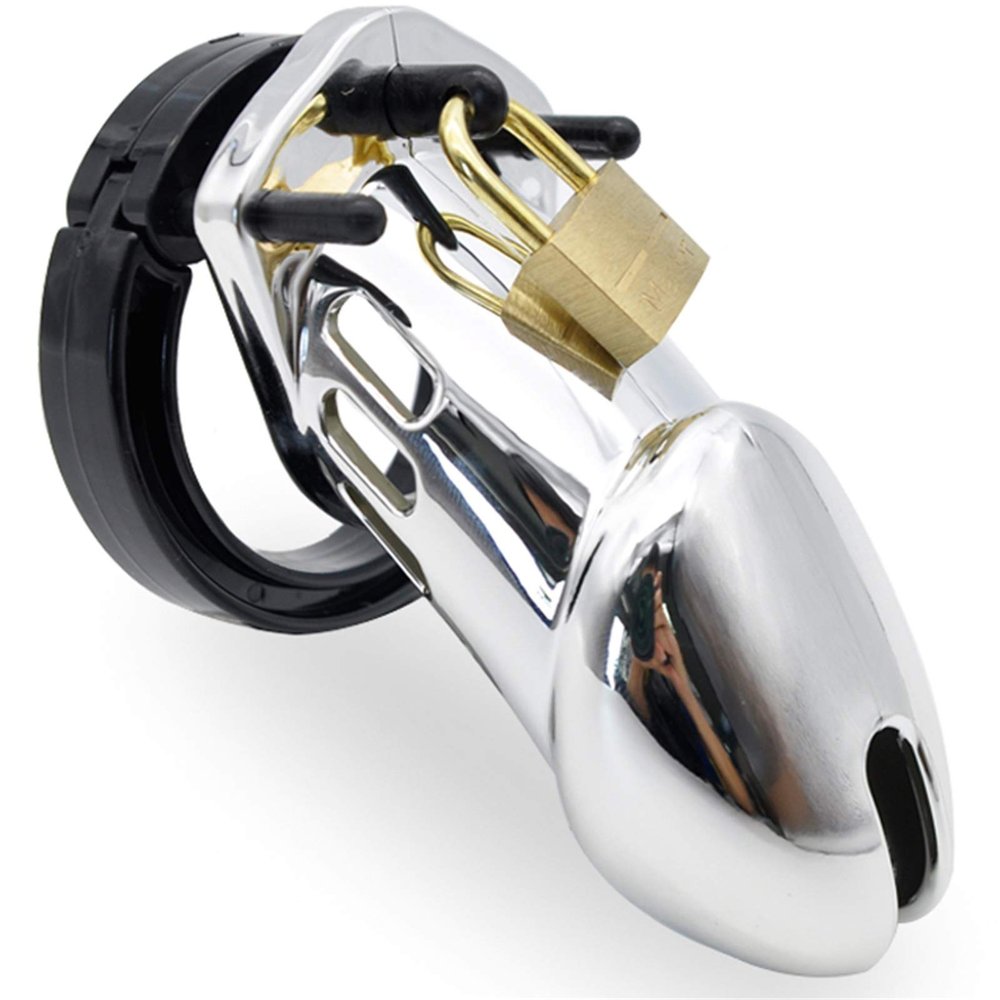 Silicone Chastity Cage for Men with 5 Adjustable Rings, Silver/Long
